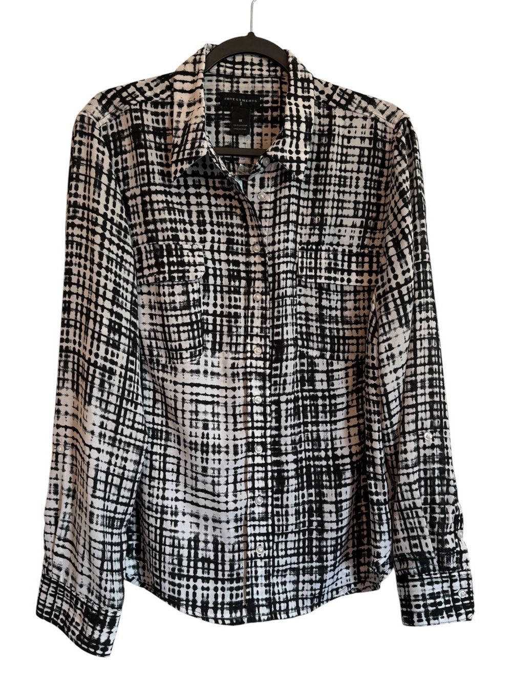 Black & White Grid-Print Button Down Blouse